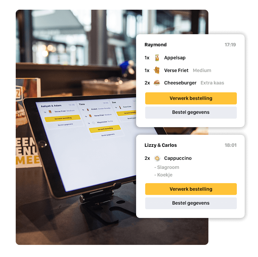 Dit is de iPad van de Onesix Kiosk, welke werknemers gebruiken om via de bestelzuil binnengekomen orders te verwerken.
